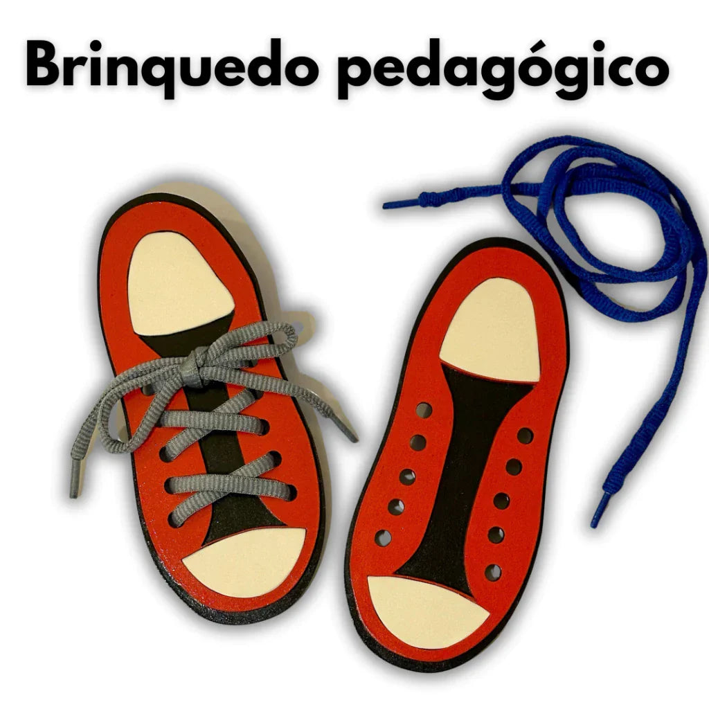 Tênis de Madeira para Alinhavo Montessori | Brinquedo Educativo para Coordenação Motora 3+ – Play Gump