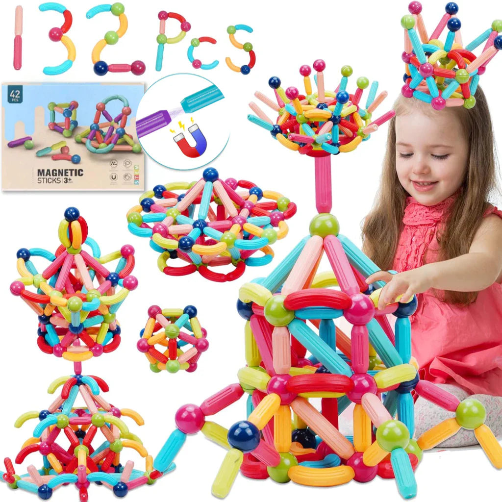 Blocos Magnéticos Montessori 42 Peças – Bolas e Varas Educativo | Play Gump