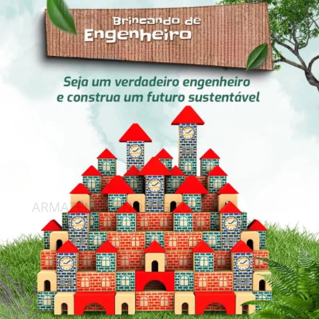 Blocos de Montar Brincando de Engenheiro 300 Peças | Brinquedo Educativo Pedagógico em Madeira 3+ – Play Gump
