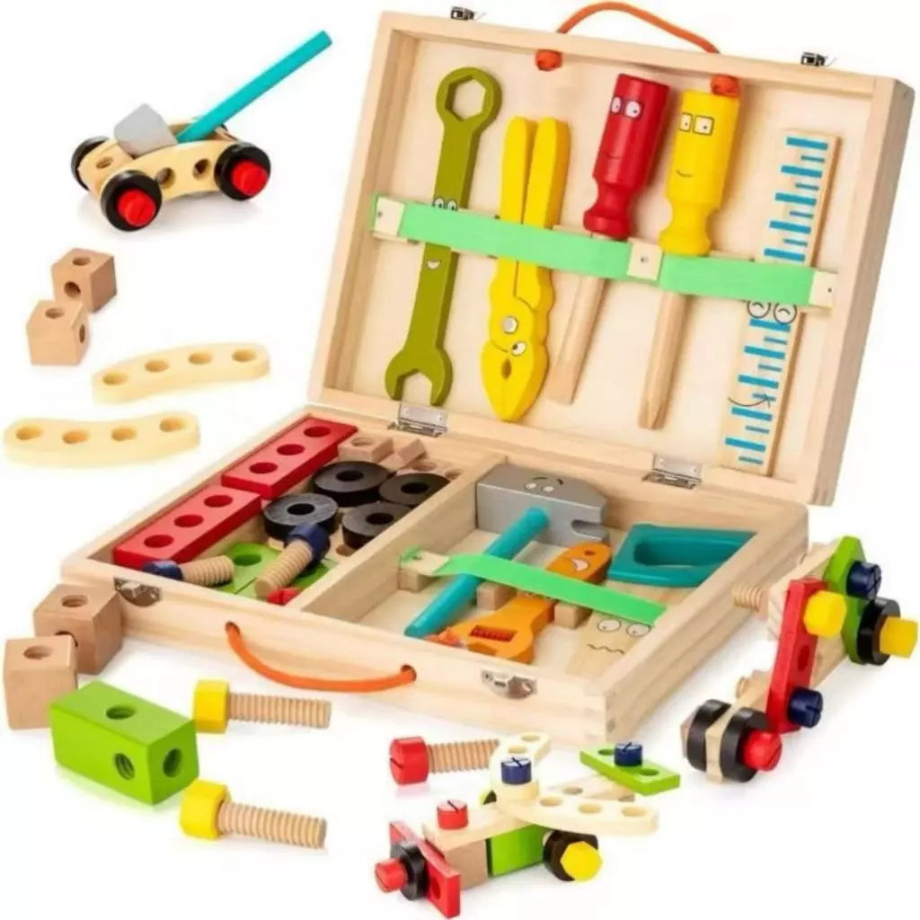 Caixa de Ferramentas de Madeira Educativa Infantil | Brinquedo de Montagem e Desmontagem 4 a 6 Anos – Play Gump