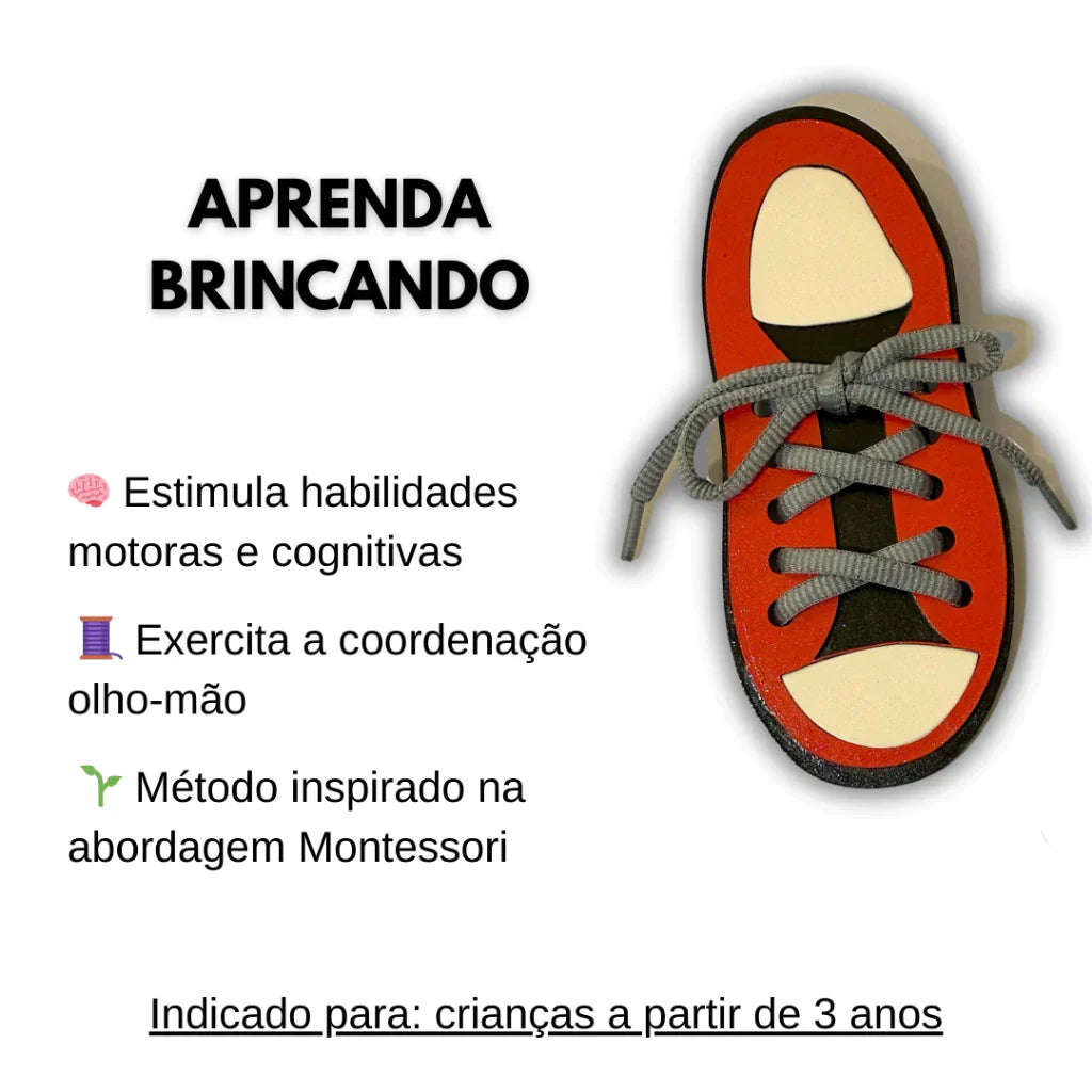 Tênis de Madeira para Alinhavo Montessori | Brinquedo Educativo para Coordenação Motora 3+ – Play Gump