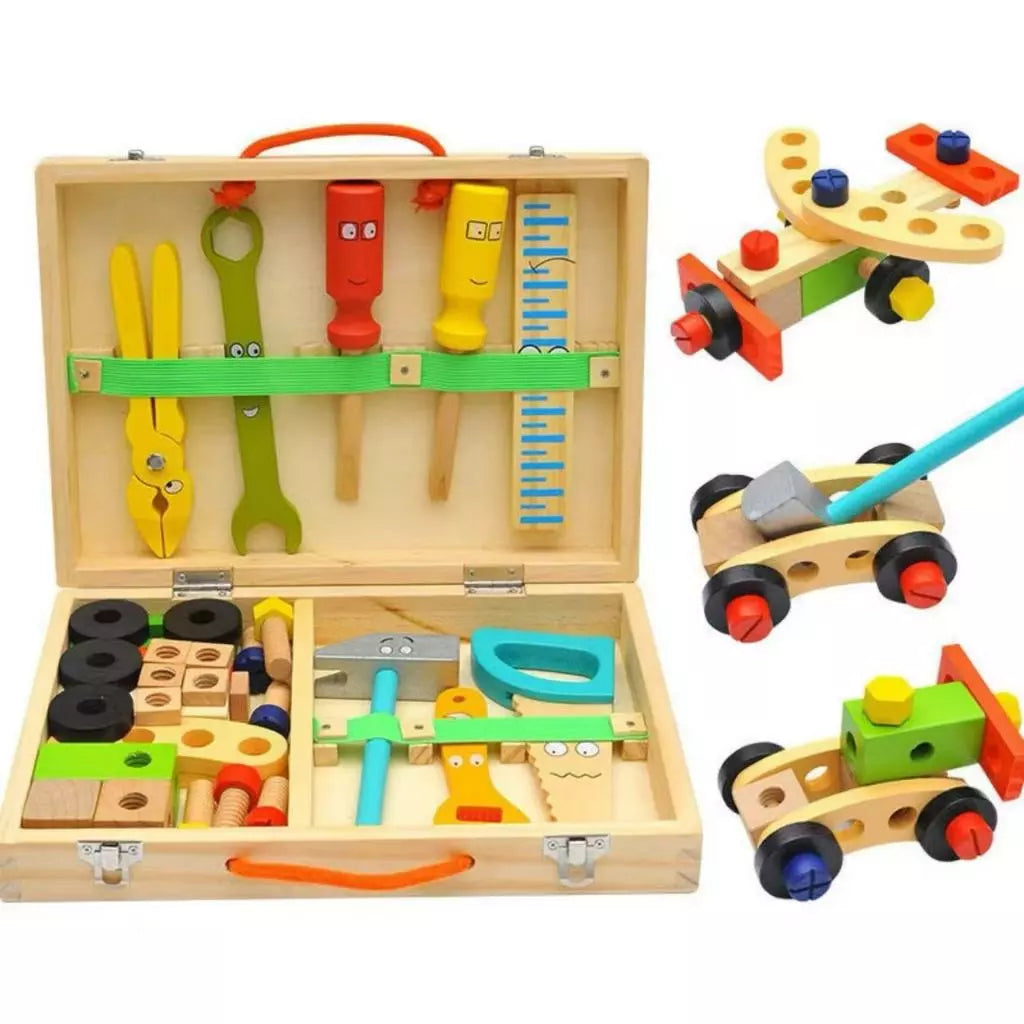 Caixa de Ferramentas de Madeira Educativa Infantil | Brinquedo de Montagem e Desmontagem 4 a 6 Anos – Play Gump