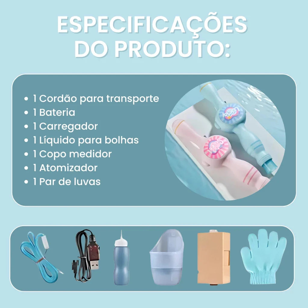 Máquina de Bolhas com Efeito Fumaça Mágica – Varinha de Sabão | Play Gump