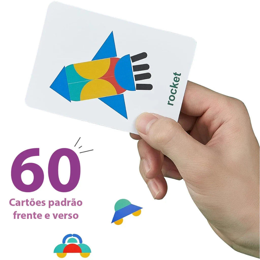 Quebra-Cabeça de Formas em Madeira Montessori | 36 Blocos + 60 Cartas Educativas 3+ – Play Gump