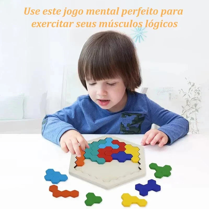 Quebra-Cabeça de Madeira Arco-Íris Montessori | Tangram Educativo Colorido para Crianças – Play Gump