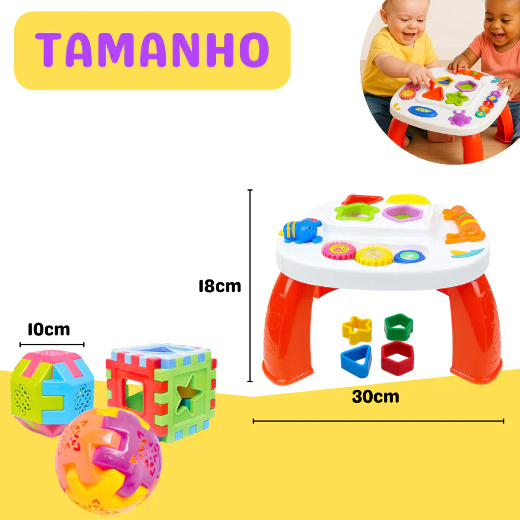 Kit Mesinha Educativa Infantil + 3 Cubos Didáticos | Brinquedo Interativo Sensorial para Bebês +12 Meses – Play Gump