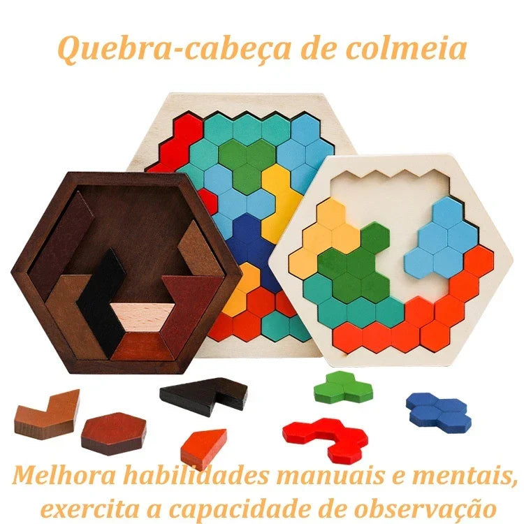 Quebra-Cabeça de Madeira Arco-Íris Montessori | Tangram Educativo Colorido para Crianças – Play Gump