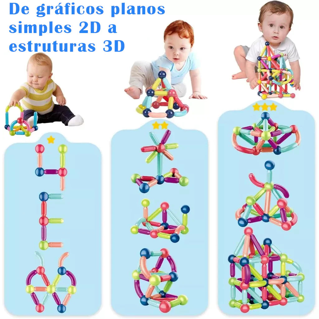 Blocos Magnéticos Montessori 42 Peças – Bolas e Varas Educativo | Play Gump