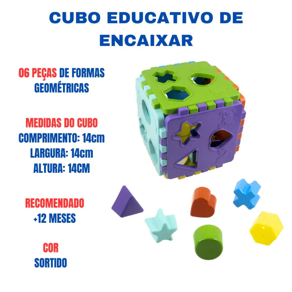 Cubo Didático Educativo de Encaixe | Brinquedo Pedagógico Colorido para Crianças +12 Meses – Play Gump