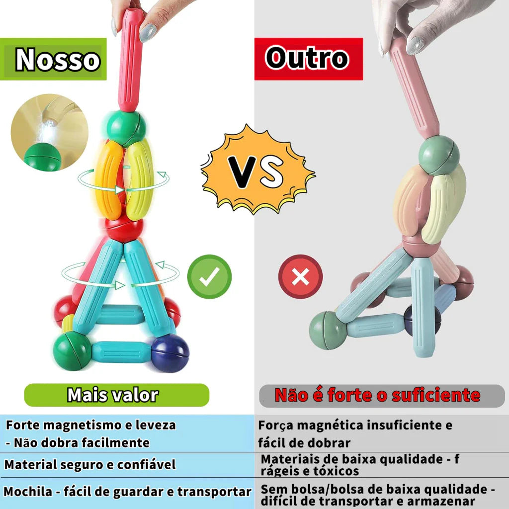 Blocos Magnéticos Montessori 42 Peças – Bolas e Varas Educativo | Play Gump