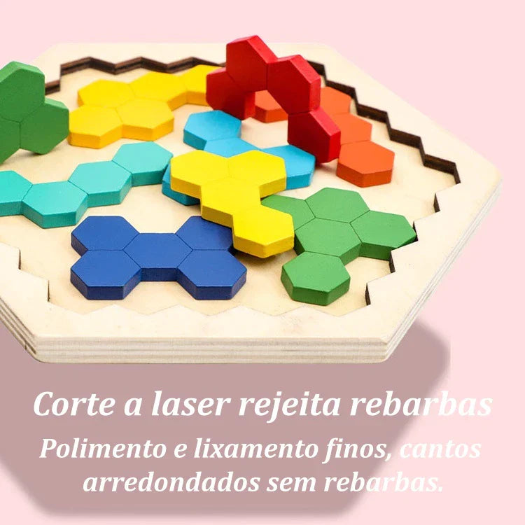 Quebra-Cabeça de Madeira Arco-Íris Montessori | Tangram Educativo Colorido para Crianças – Play Gump