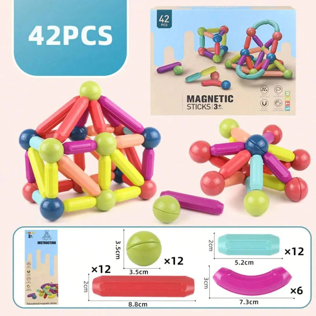 Blocos Magnéticos Montessori 42 Peças – Bolas e Varas Educativo | Play Gump