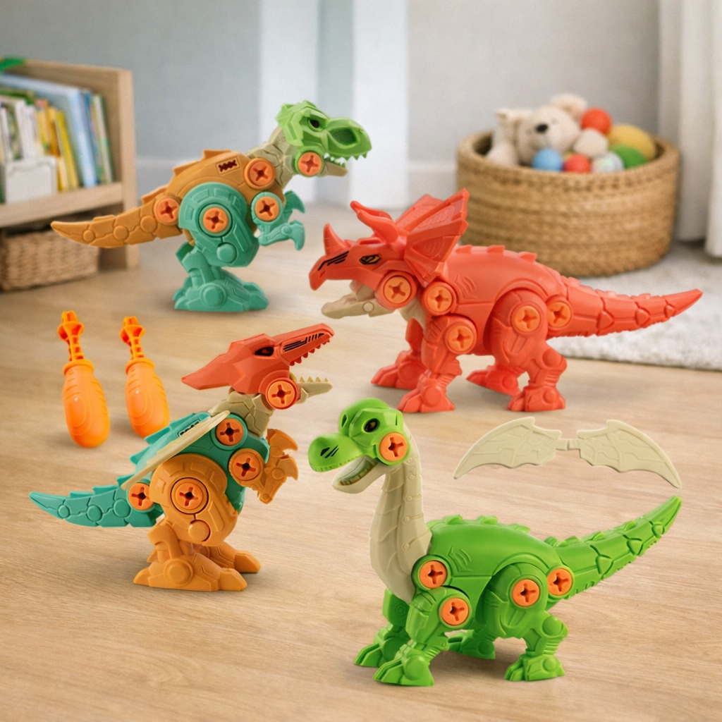 Kit 4 Dinossauros Monta e Desmonta Educativo | Brinquedo Pedagógico com Ferramentas – Play Gump