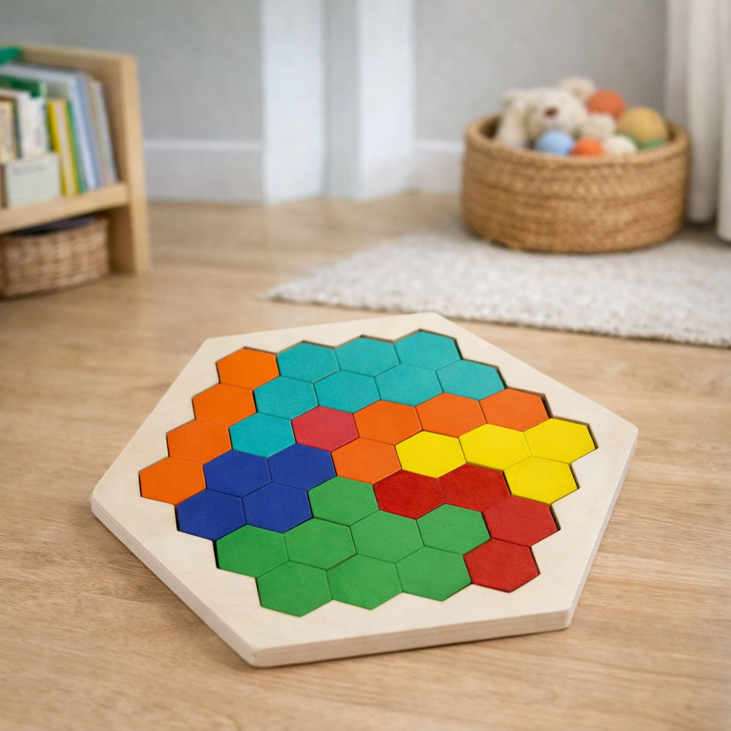 Quebra-Cabeça de Madeira Arco-Íris Montessori | Tangram Educativo Colorido para Crianças – Play Gump