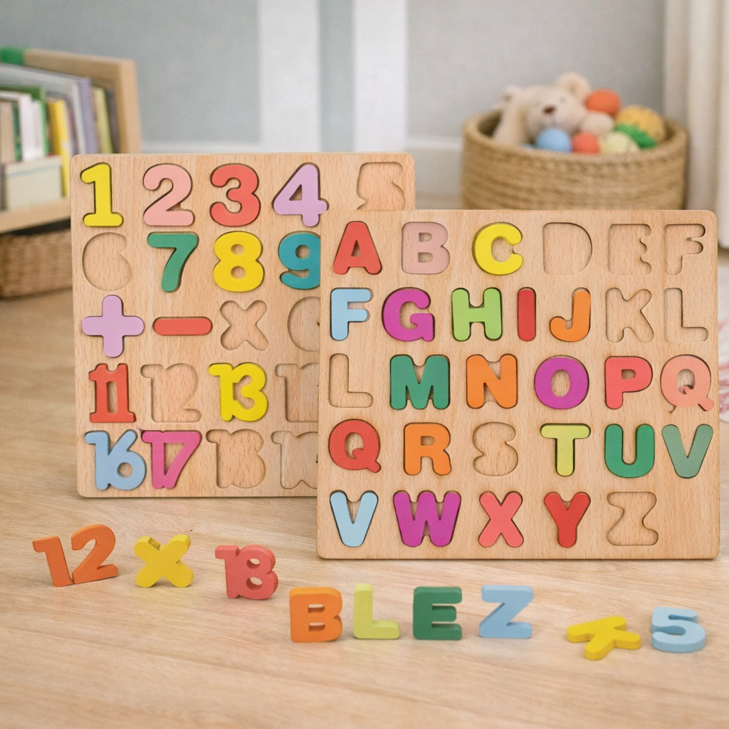 Kit 2 Tabuleiros Educativos Pedagógicos | Alfabeto, Números e Formas Geométricas para Crianças – Play Gump
