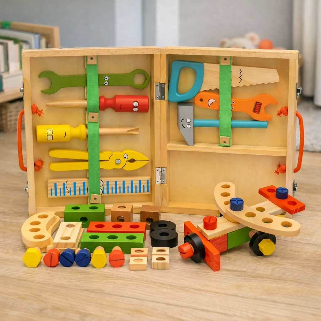Caixa de Ferramentas de Madeira Educativa Infantil | Brinquedo de Montagem e Desmontagem 4 a 6 Anos – Play Gump