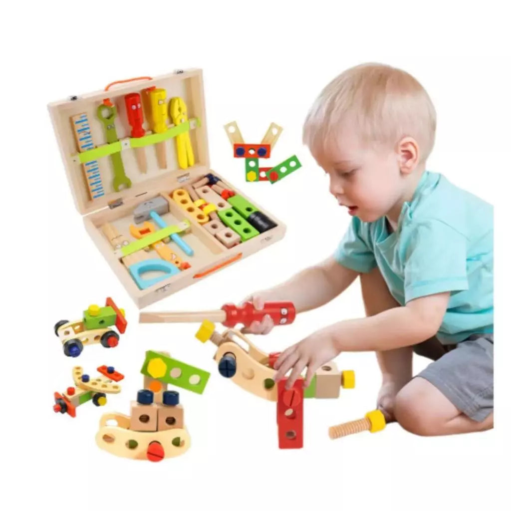 Caixa de Ferramentas de Madeira Educativa Infantil | Brinquedo de Montagem e Desmontagem 4 a 6 Anos – Play Gump