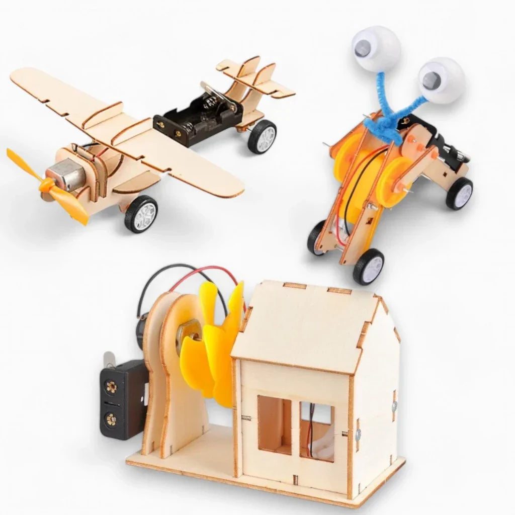 Kit Brinquedos de Montar em Madeira DIY STEAM | Casa, Robô e Avião Educativos 6+ – Play Gump