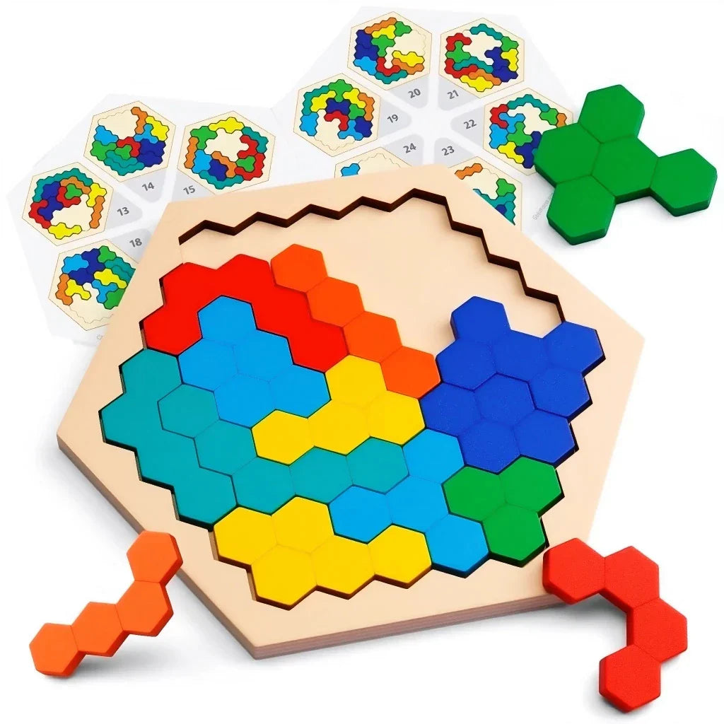 Quebra-Cabeça de Madeira Arco-Íris Montessori | Tangram Educativo Colorido para Crianças – Play Gump