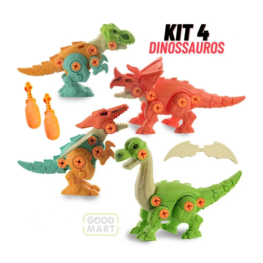 Kit 4 Dinossauros Monta e Desmonta Educativo | Brinquedo Pedagógico com Ferramentas – Play Gump