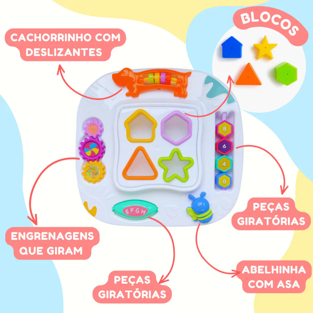 Mesinha Didática Infantil Educativa Sensorial | Mesa de Atividades Interativas para Bebês +12 Meses – Play Gump