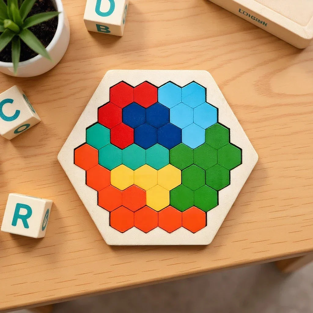 Quebra-Cabeça de Madeira Arco-Íris Montessori | Tangram Educativo Colorido para Crianças – Play Gump