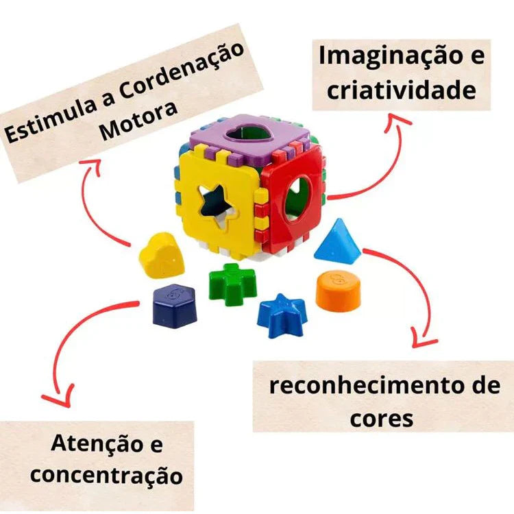 Cubo Didático Educativo de Encaixe | Brinquedo Pedagógico Colorido para Crianças +12 Meses – Play Gump