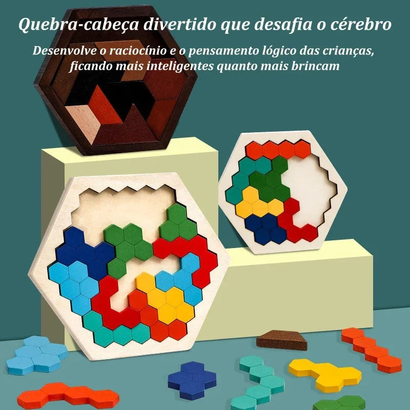 Quebra-Cabeça de Madeira Arco-Íris Montessori | Tangram Educativo Colorido para Crianças – Play Gump