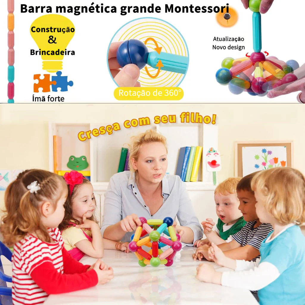Blocos Magnéticos Montessori 42 Peças – Bolas e Varas Educativo | Play Gump