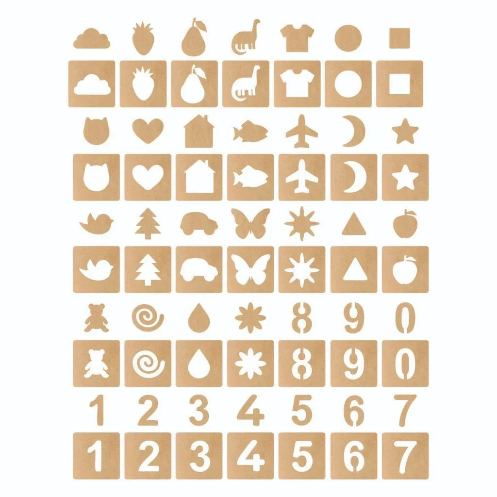 Stencil Montessori de Madeira para Desenho | 70 Peças + 4 Canetas Educativas para Crianças – Play Gump