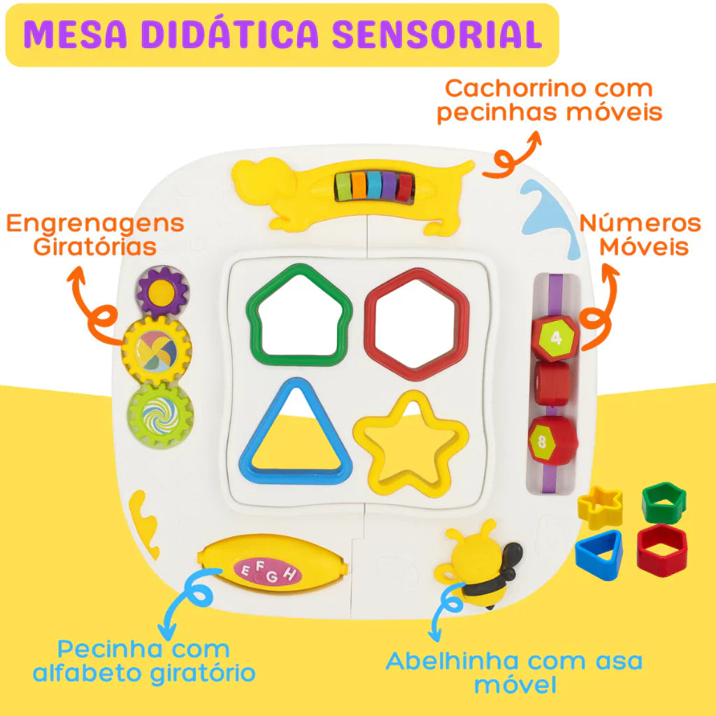 Kit Mesinha Educativa Infantil + 3 Cubos Didáticos | Brinquedo Interativo Sensorial para Bebês +12 Meses – Play Gump