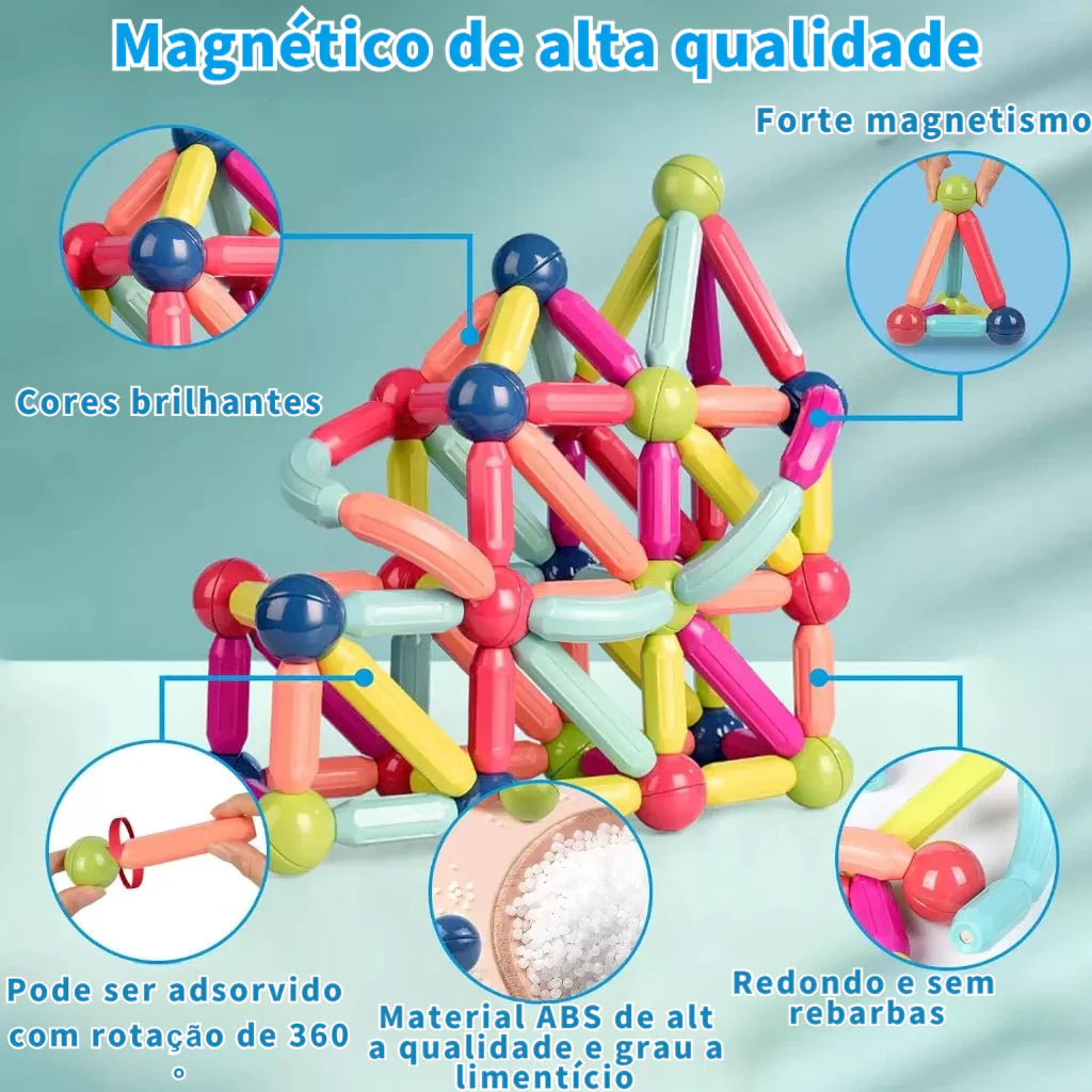 Blocos Magnéticos Montessori 42 Peças – Bolas e Varas Educativo | Play Gump
