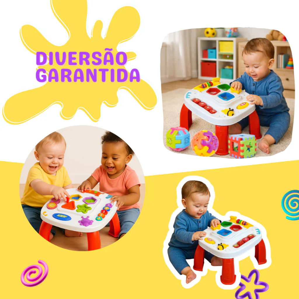 Kit Mesinha Educativa Infantil + 3 Cubos Didáticos | Brinquedo Interativo Sensorial para Bebês +12 Meses – Play Gump