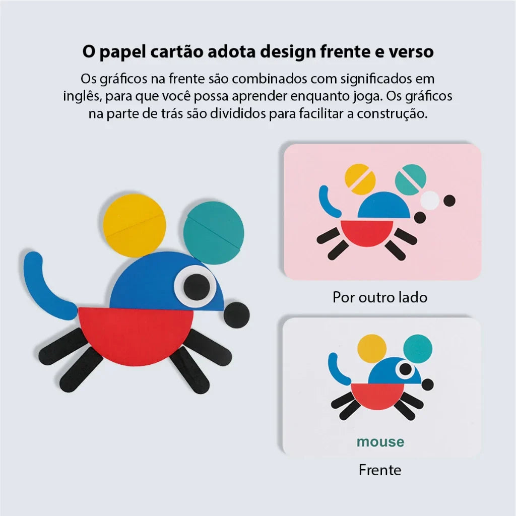 Quebra-Cabeça de Formas em Madeira Montessori | 36 Blocos + 60 Cartas Educativas 3+ – Play Gump
