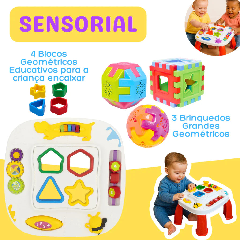 Kit Mesinha Educativa Infantil + 3 Cubos Didáticos | Brinquedo Interativo Sensorial para Bebês +12 Meses – Play Gump