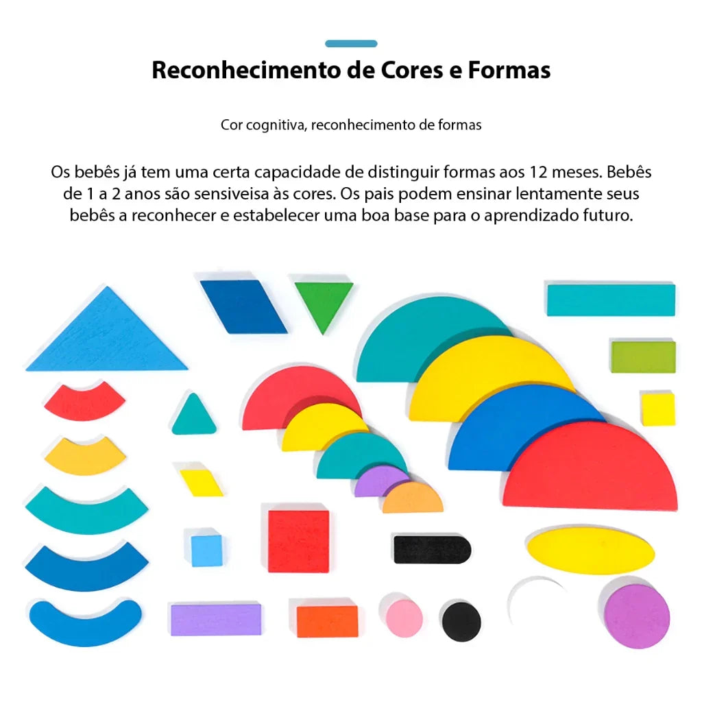 Quebra-Cabeça de Formas em Madeira Montessori | 36 Blocos + 60 Cartas Educativas 3+ – Play Gump