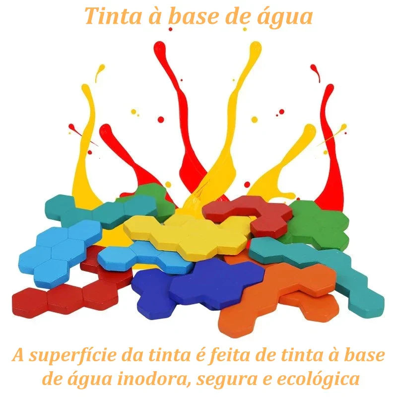 Quebra-Cabeça de Madeira Arco-Íris Montessori | Tangram Educativo Colorido para Crianças – Play Gump