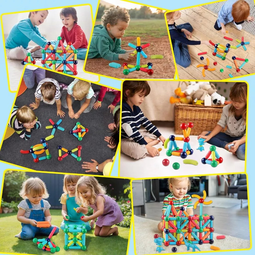 Blocos Magnéticos Montessori 42 Peças – Bolas e Varas Educativo | Play Gump