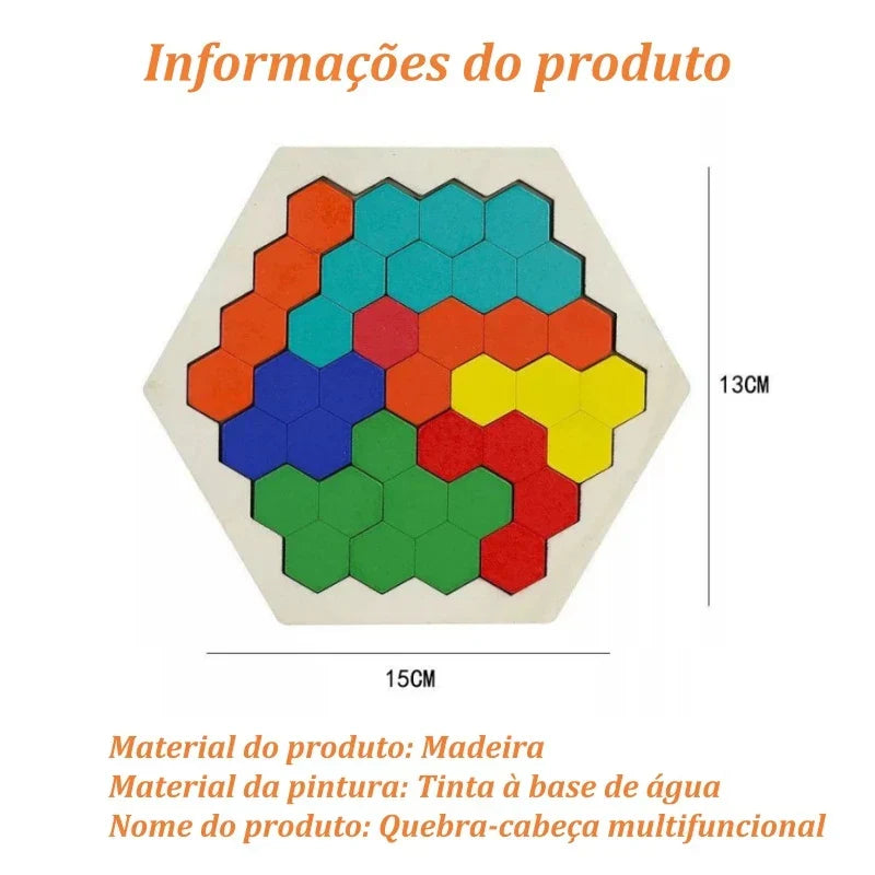 Quebra-Cabeça de Madeira Arco-Íris Montessori | Tangram Educativo Colorido para Crianças – Play Gump