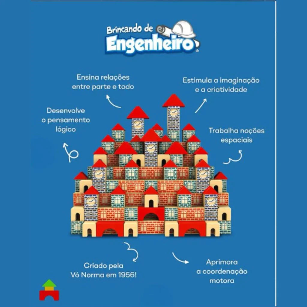 Blocos de Montar Brincando de Engenheiro 300 Peças | Brinquedo Educativo Pedagógico em Madeira 3+ – Play Gump