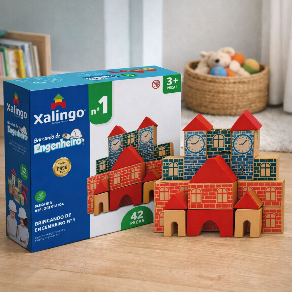 Blocos de Montar Brincando de Engenheiro 300 Peças | Brinquedo Educativo Pedagógico em Madeira 3+ – Play Gump